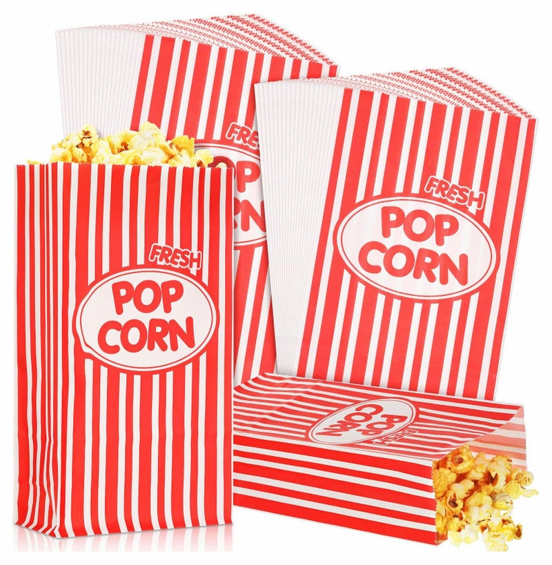 Excefore حاملات فشار ورقية، أكياس فشار مقاس 1 أونصة باللونين الأحمر والأبيض مع أسفل مسطح لوازم الفشار لحفلات الكرنفال، البيسبول، دور السينما، وأكشاك الوجبات الخفيفة، 3.54 × 2.36 × 8.27 بوصة، 300 قطعة - Image 1