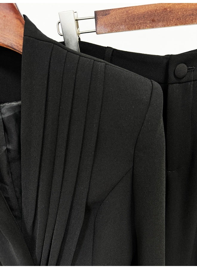 Madam Uniq New Pleated Collar Blazer and Straight-leg Pants Set - Two-piece Ensemble - Image 5