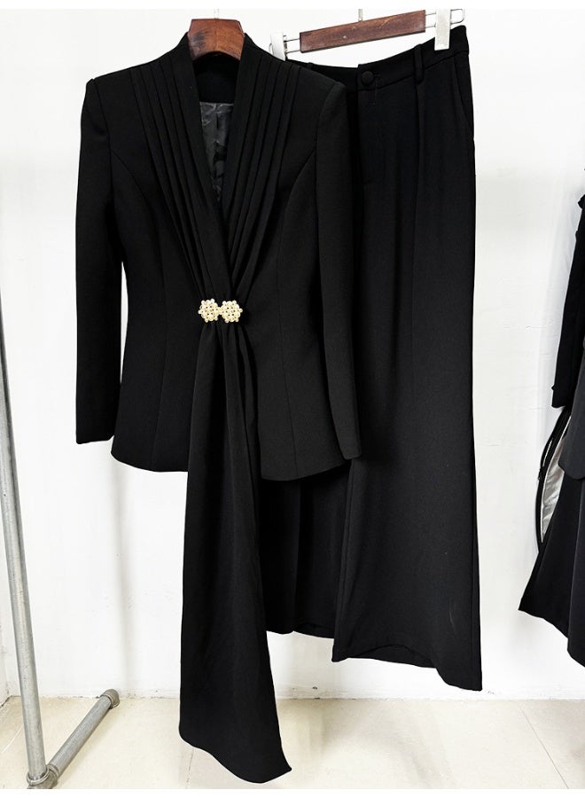 Madam Uniq New Pleated Collar Blazer and Straight-leg Pants Set - Two-piece Ensemble - Image 3