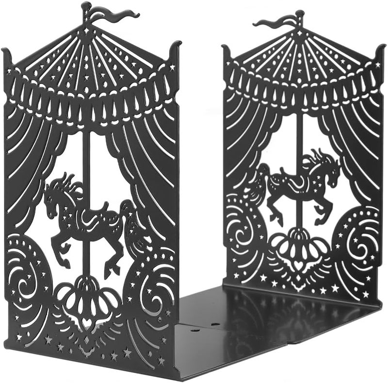 Winterworm Cute Carousel Horse Bookends Metal Book Ends for KidsCarousel Horse Book Ends Boys Girl Bookends Office School Decoration Bookshelf Book Organizer for Christmas Birthday Teacher Study Gift - Image 4