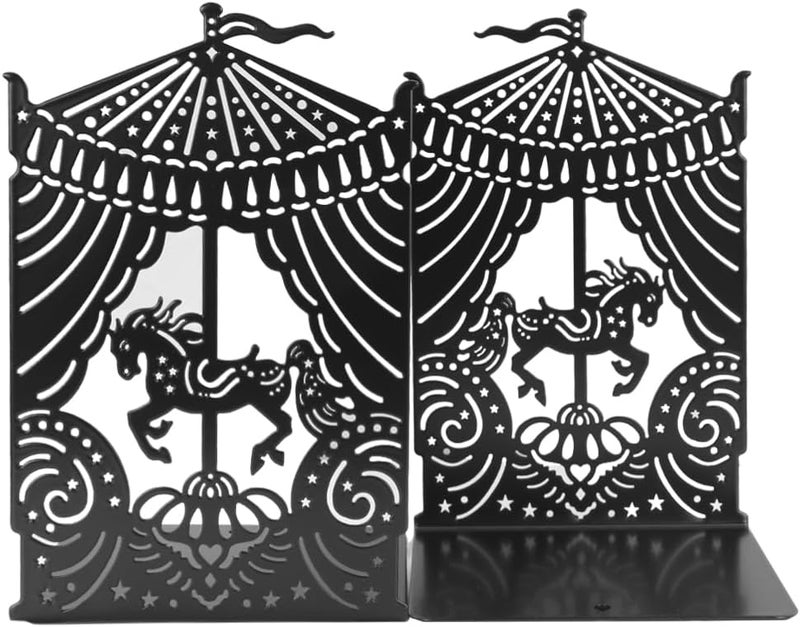 Winterworm Cute Carousel Horse Bookends Metal Book Ends for KidsCarousel Horse Book Ends Boys Girl Bookends Office School Decoration Bookshelf Book Organizer for Christmas Birthday Teacher Study Gift - Image 2