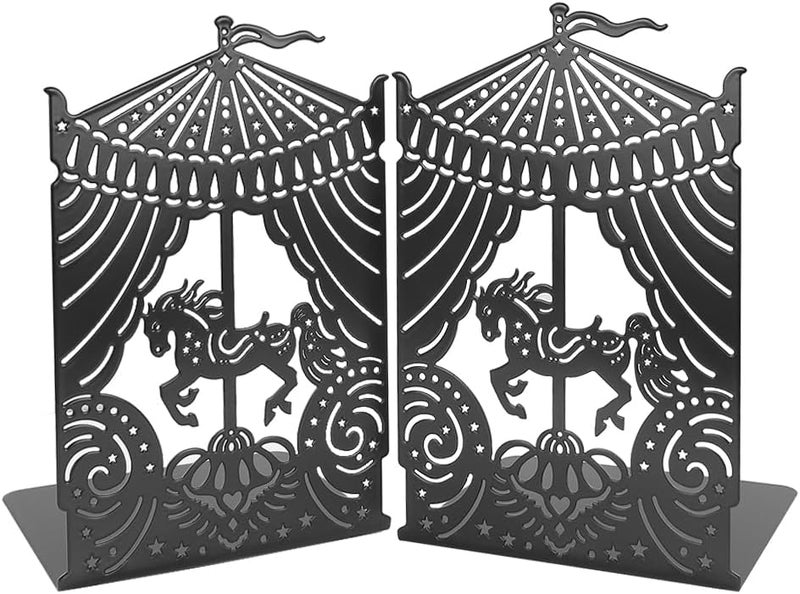 Winterworm Cute Carousel Horse Bookends Metal Book Ends for KidsCarousel Horse Book Ends Boys Girl Bookends Office School Decoration Bookshelf Book Organizer for Christmas Birthday Teacher Study Gift - Image 1