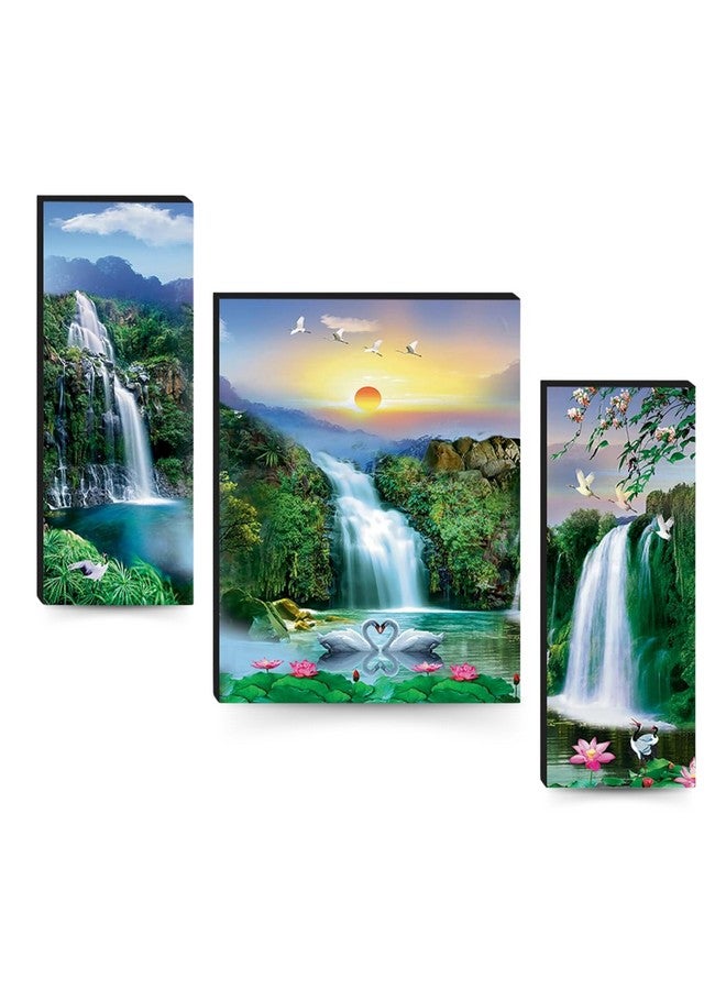Masstone لوحة بانيل MDF لشلال ماسستون | مشهد طبيعي لغرفة المعيشة | منظر جدار لغرفة النوم، المكتب، عناصر ديكور المنزل | لوحة شلال بحيرة فاستو | الحجم: 12 x 18 بوصة | مجموعة من 3 - Image 1