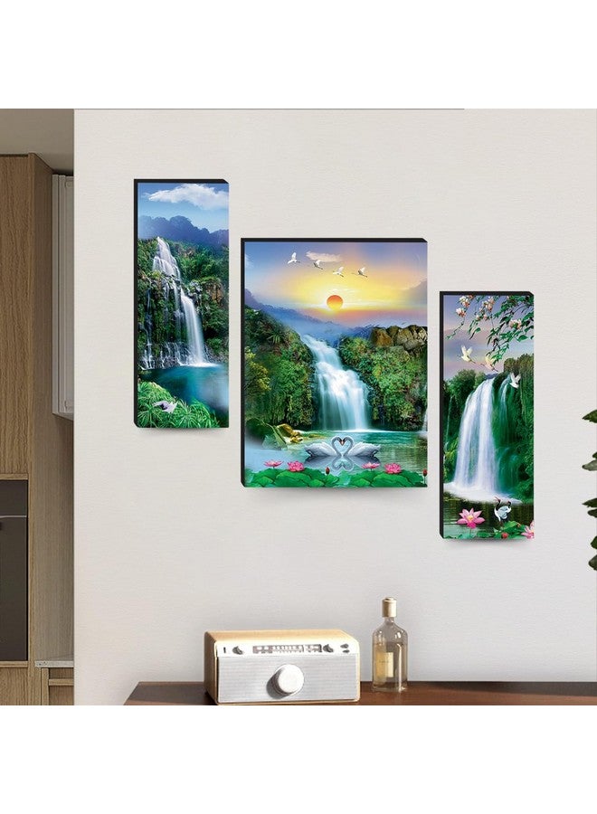 Masstone لوحة بانيل MDF لشلال ماسستون | مشهد طبيعي لغرفة المعيشة | منظر جدار لغرفة النوم، المكتب، عناصر ديكور المنزل | لوحة شلال بحيرة فاستو | الحجم: 12 x 18 بوصة | مجموعة من 3 - Image 2