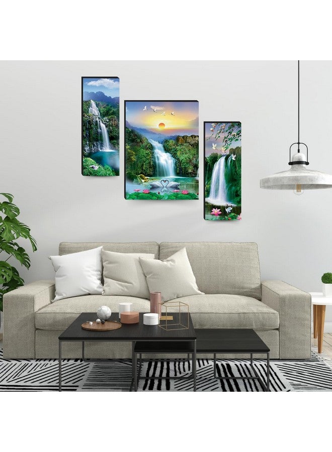 Masstone لوحة بانيل MDF لشلال ماسستون | مشهد طبيعي لغرفة المعيشة | منظر جدار لغرفة النوم، المكتب، عناصر ديكور المنزل | لوحة شلال بحيرة فاستو | الحجم: 12 x 18 بوصة | مجموعة من 3 - Image 4