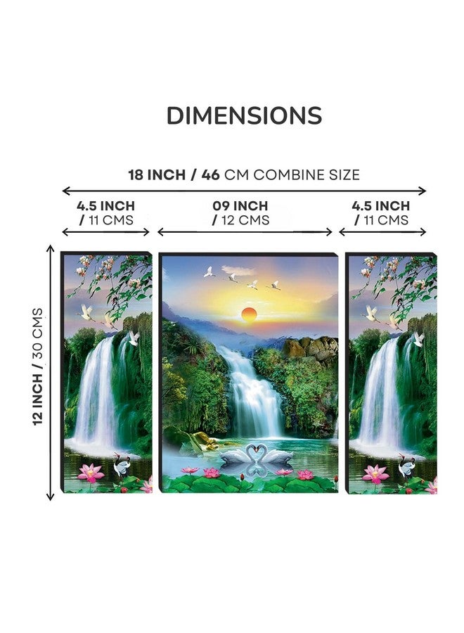 Masstone لوحة بانيل MDF لشلال ماسستون | مشهد طبيعي لغرفة المعيشة | منظر جدار لغرفة النوم، المكتب، عناصر ديكور المنزل | لوحة شلال بحيرة فاستو | الحجم: 12 x 18 بوصة | مجموعة من 3 - Image 3