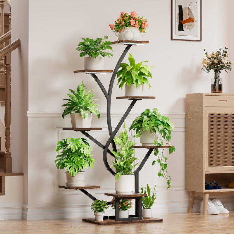 EVAWOO Plant Stand Indoor with Grow Lights - 8 Tiered Corner Plant Shelf Indoor, 50" Tall Lighted Plant Stand for Indoor Multiple Plants, Flower Stands Display Rack Holder for House, Patio, Black - Image 2