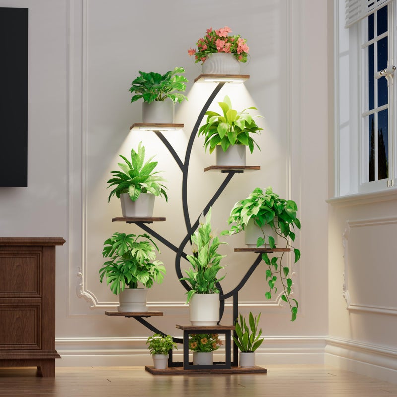 EVAWOO Plant Stand Indoor with Grow Lights - 8 Tiered Corner Plant Shelf Indoor, 50" Tall Lighted Plant Stand for Indoor Multiple Plants, Flower Stands Display Rack Holder for House, Patio, Black - Image 1