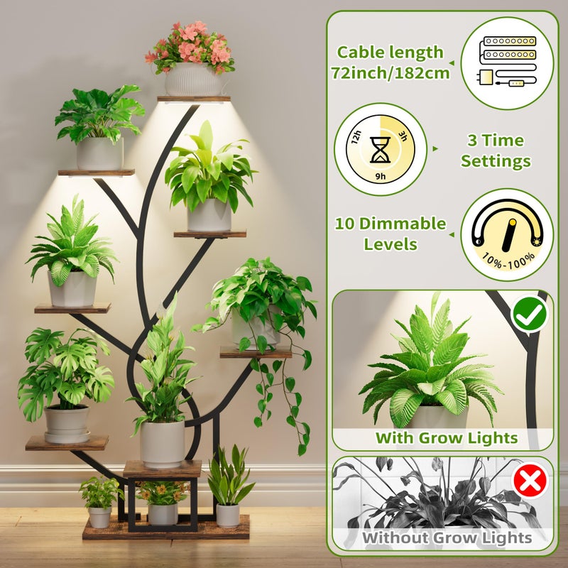 EVAWOO Plant Stand Indoor with Grow Lights - 8 Tiered Corner Plant Shelf Indoor, 50" Tall Lighted Plant Stand for Indoor Multiple Plants, Flower Stands Display Rack Holder for House, Patio, Black - Image 3