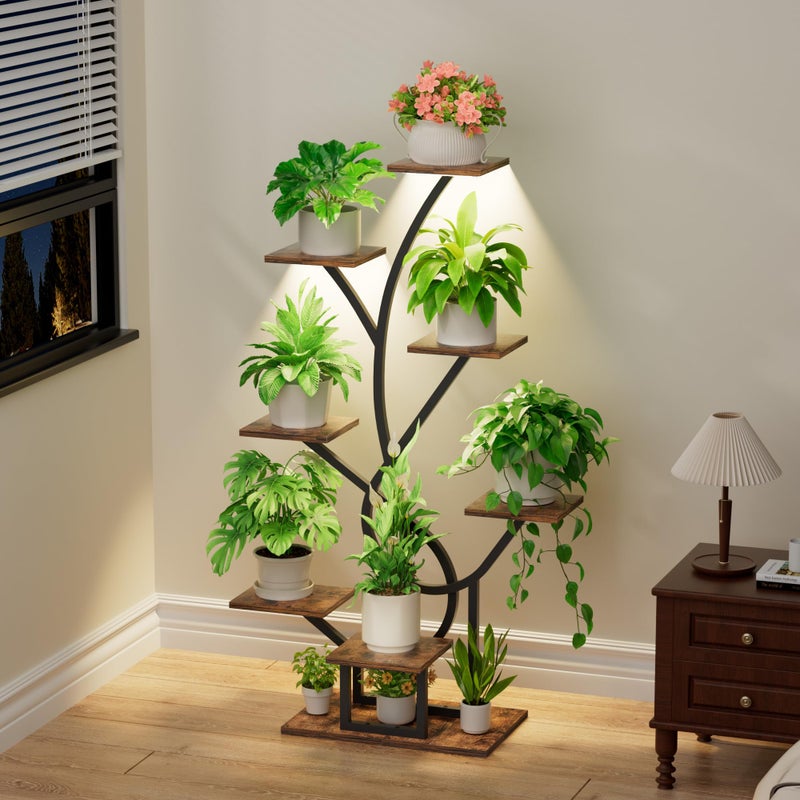 EVAWOO Plant Stand Indoor with Grow Lights - 8 Tiered Corner Plant Shelf Indoor, 50" Tall Lighted Plant Stand for Indoor Multiple Plants, Flower Stands Display Rack Holder for House, Patio, Black - Image 5