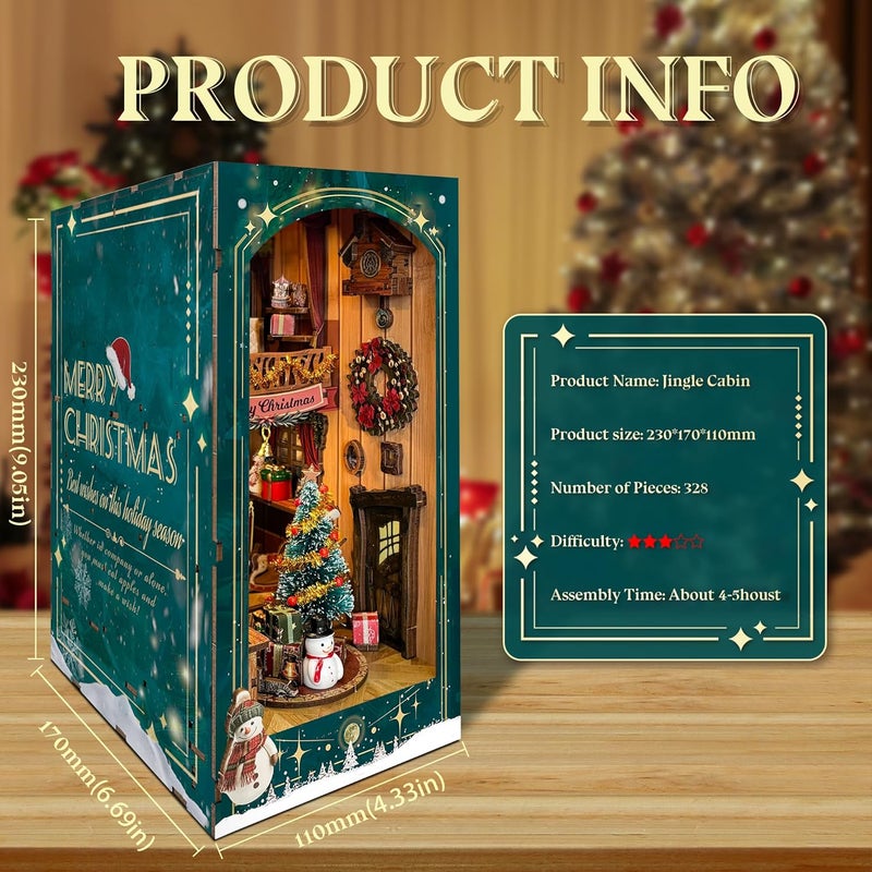 مجموعة زاوية كتاب DIY - مجموعة منزل خشبي مصغر لعيد الميلاد مع ديكور دوار، هدية لعمر 14+ مجموعة بيت الدمى - كابينة جينجل (SQ-34) - Image 5