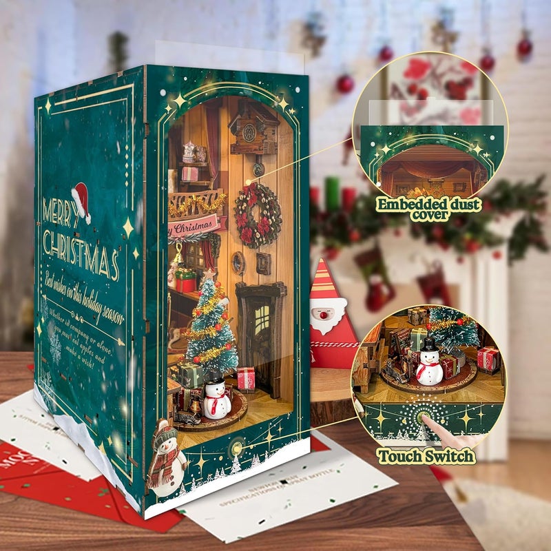 مجموعة زاوية كتاب DIY - مجموعة منزل خشبي مصغر لعيد الميلاد مع ديكور دوار، هدية لعمر 14+ مجموعة بيت الدمى - كابينة جينجل (SQ-34) - Image 3