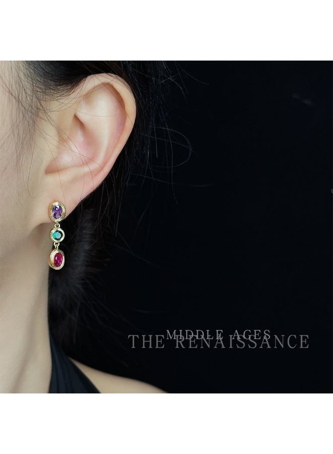 [Medieval Renaissance] Retro Color-Block Gemstone Drop Earring - Image 1