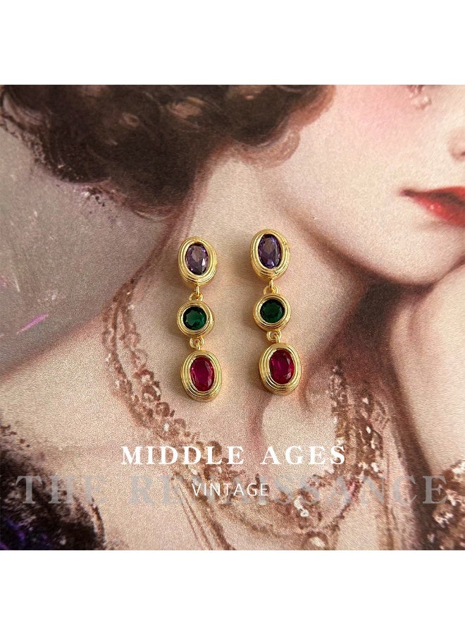 [Medieval Renaissance] Retro Color-Block Gemstone Drop Earring - Image 2