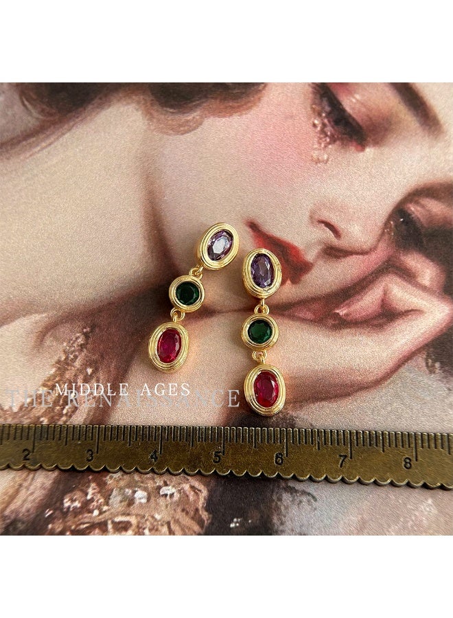 [Medieval Renaissance] Retro Color-Block Gemstone Drop Earring - Image 3
