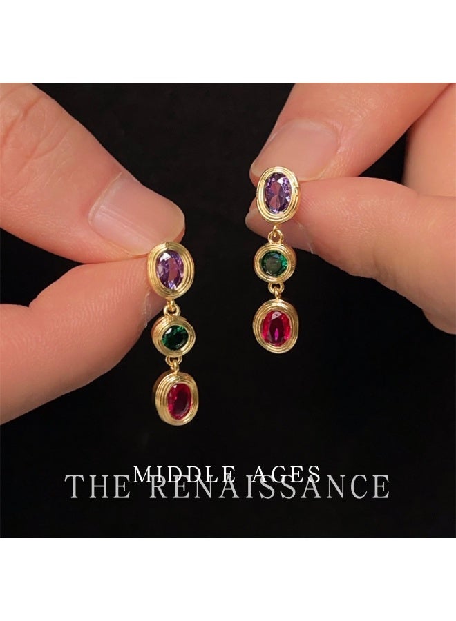 [Medieval Renaissance] Retro Color-Block Gemstone Drop Earring - Image 4