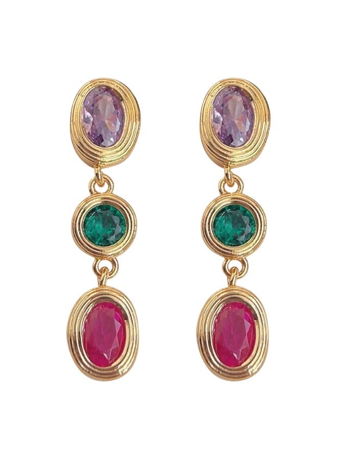 [Medieval Renaissance] Retro Color-Block Gemstone Drop Earring - Image 5