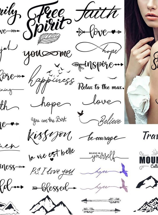 Dopetattoo 36 تصميمات وشم مؤقت كلمات الإيمان الأمل الحب السعادة حروف الإيمان وشوم مزيفة للنساء الفتيات الرجال البالغين