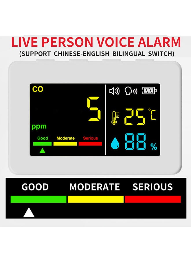 Generic - Portable Air Quality Meter 3in1 CO Temperature and Humidity Tester Color Screen Carbon Monoxide Detector with Voice Alarm and Electric Quantity Display Function - Image 1