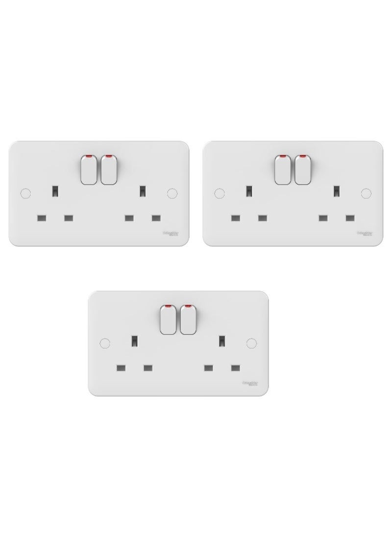 Schneider Electric Schneider Electric GGBL3020NIS Lisse UK Standard Switch Socket White, 2 gang 13A BS 1363-2 - Pack of 3 