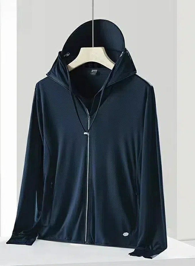 إسكدنيا واقية من الشمس سترة رقيقة تنفس هوديي اللباس الأزرق الداكن