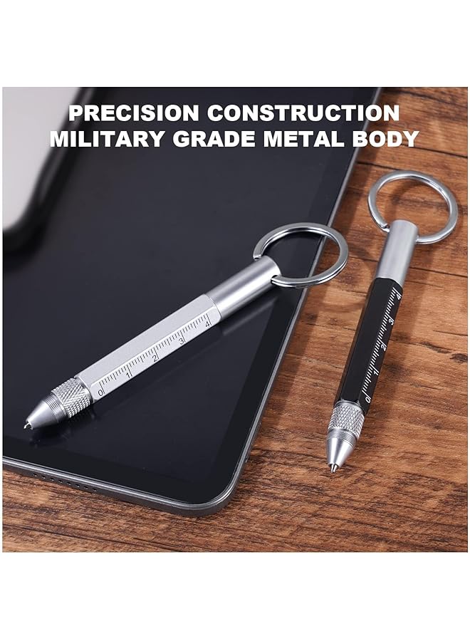 Bukela 6 In 1 Multi Tool Pen Silver And Black Multi Set Key Ring Screwdriver With Ruler Two Head Ballpoint Refills Metal Tool Pen For Valentines Day Gifts (2 Pcs) - Image 2