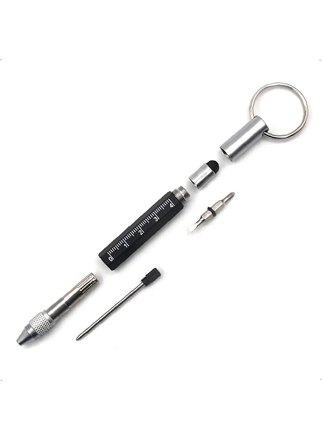 Bukela 6 In 1 Multi Tool Pen Silver And Black Multi Set Key Ring Screwdriver With Ruler Two Head Ballpoint Refills Metal Tool Pen For Valentines Day Gifts (2 Pcs) - Image 4