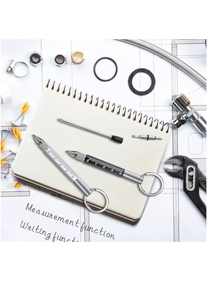 Bukela 6 In 1 Multi Tool Pen Silver And Black Multi Set Key Ring Screwdriver With Ruler Two Head Ballpoint Refills Metal Tool Pen For Valentines Day Gifts (2 Pcs) - Image 5