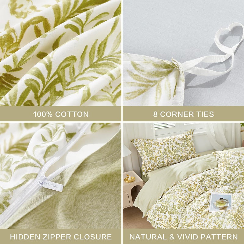 SAPHREAS Floral Duvet Cover Set King Size 3pcs Comfy Yellow Flower Green Botanical Bedding Comforter Cover Set 100% Cotton 1 Duvet Cover 104"x90" 2 Pillow Shams, Comforter Not Included - Image 5