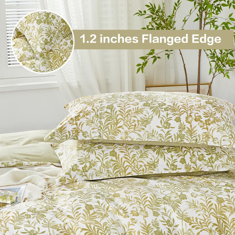 SAPHREAS Floral Duvet Cover Set King Size 3pcs Comfy Yellow Flower Green Botanical Bedding Comforter Cover Set 100% Cotton 1 Duvet Cover 104"x90" 2 Pillow Shams, Comforter Not Included - Image 3