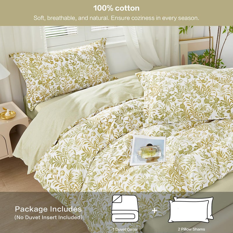 SAPHREAS Floral Duvet Cover Set King Size 3pcs Comfy Yellow Flower Green Botanical Bedding Comforter Cover Set 100% Cotton 1 Duvet Cover 104"x90" 2 Pillow Shams, Comforter Not Included - Image 2
