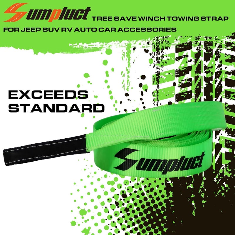 sumpluct Recovery Tow Strap 2in X 20ft Heavy Duty 20,000 lbs Break Strength, Use for Emergency Towing Rope, Tree Saver, Winch Extension, Triple Reinforced Loops, Protective Sleeves,Car Accessories Green - Image 5