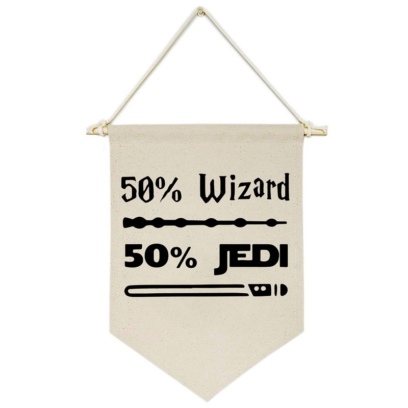 50 Wizard 50 JediCanvas Hanging Flag Banner Wall Sign Decor Gift for Baby Kids Boy Nursery Teen Room Front Door Star Harry Quotes Wars Potter Gift