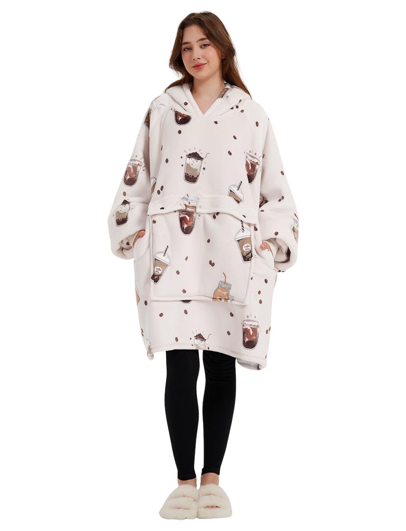 KFUBUO Wearable Blanket Hoodie for Adults Sherpa All Patterns Oversized Sweatshirt Blanket with Pocket - Image 4