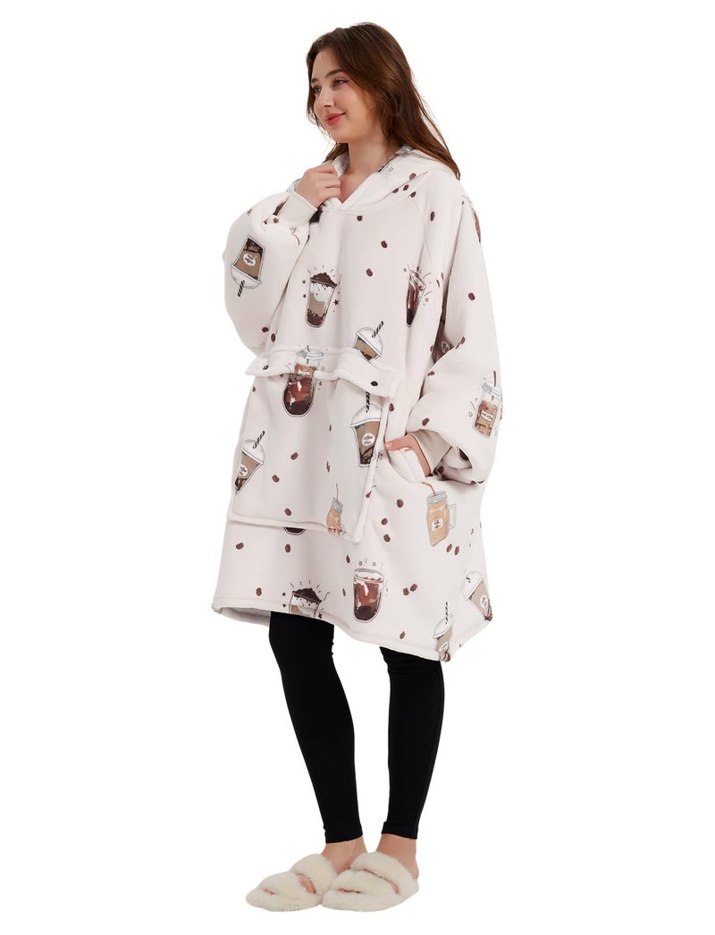 KFUBUO Wearable Blanket Hoodie for Adults Sherpa All Patterns Oversized Sweatshirt Blanket with Pocket - Image 2