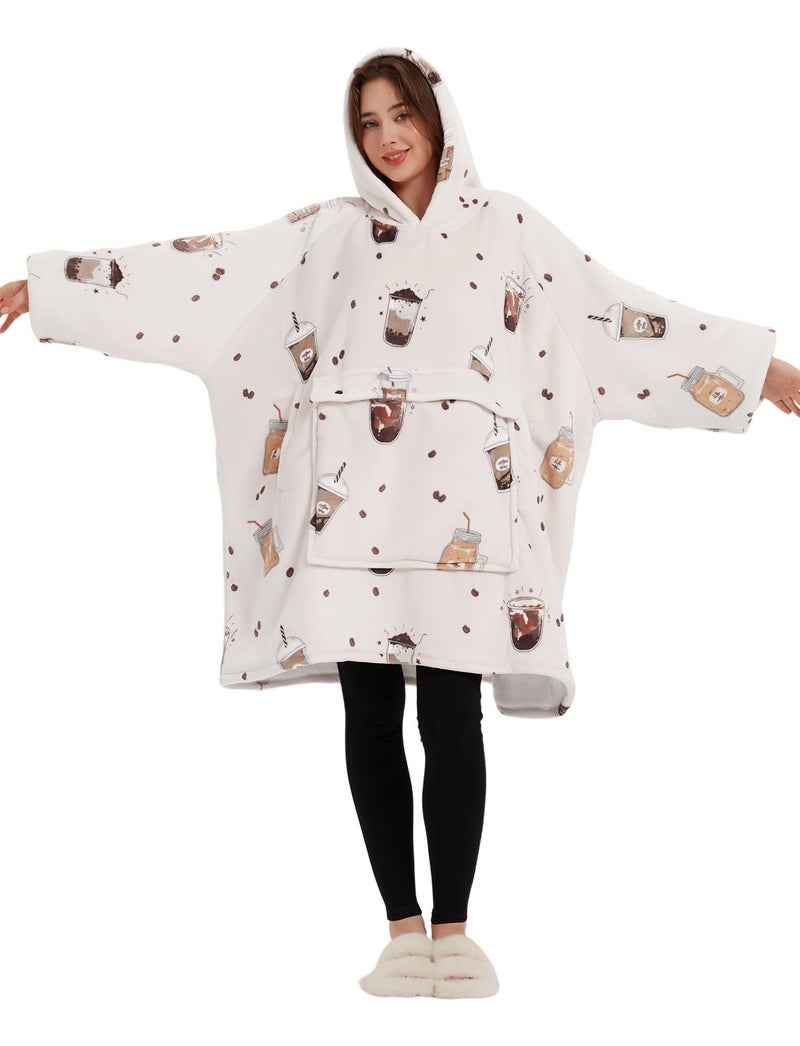 KFUBUO Wearable Blanket Hoodie for Adults Sherpa All Patterns Oversized Sweatshirt Blanket with Pocket - Image 5