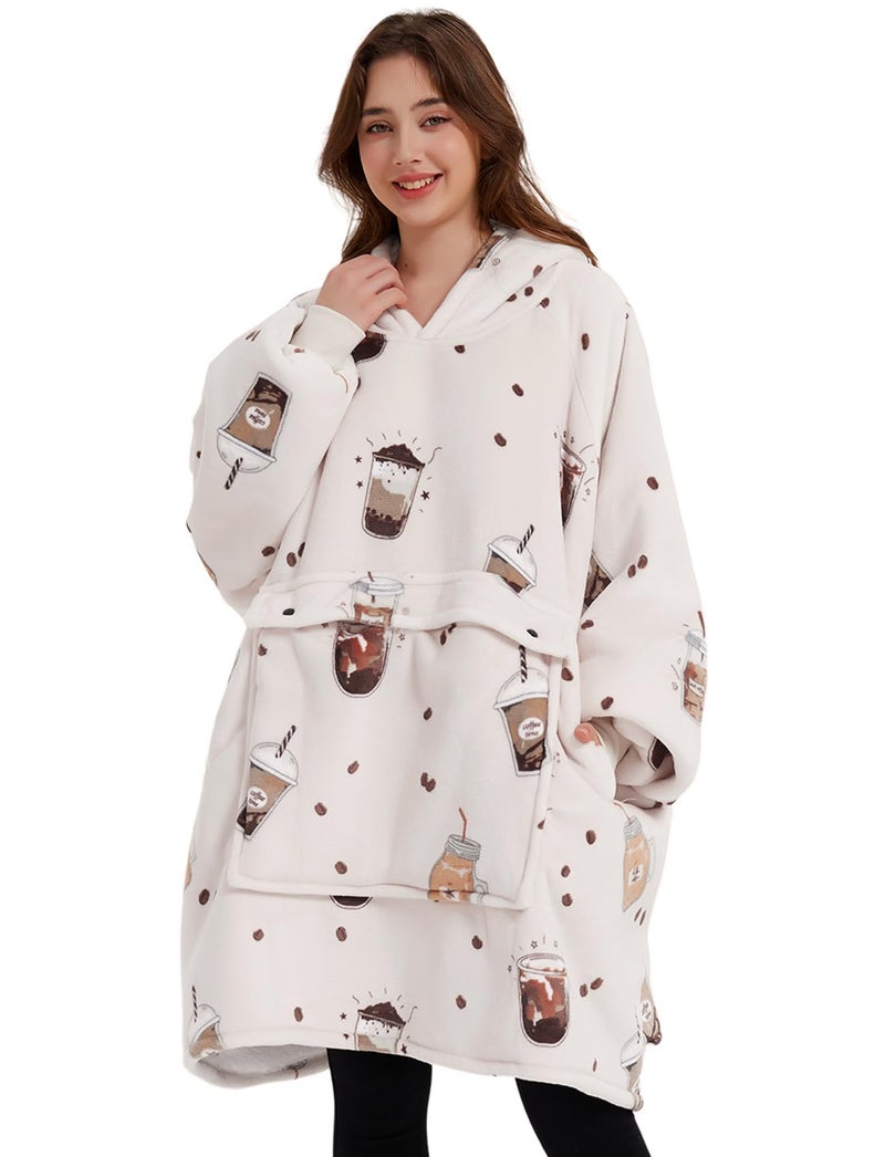 KFUBUO Wearable Blanket Hoodie for Adults Sherpa All Patterns Oversized Sweatshirt Blanket with Pocket - Image 1