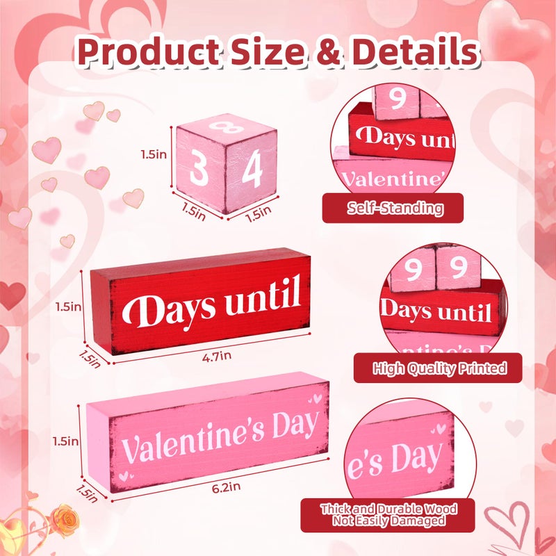Gleegreets 99 Days Valentine's Day Countdown Wooden Tiered Tray Decor, Romantic Activities Decision Dice Decor Gifts for Wife Husband Boyfriend Girlfriend, Valentines Day Table Centerpiece for Kitchen Office - Image 3