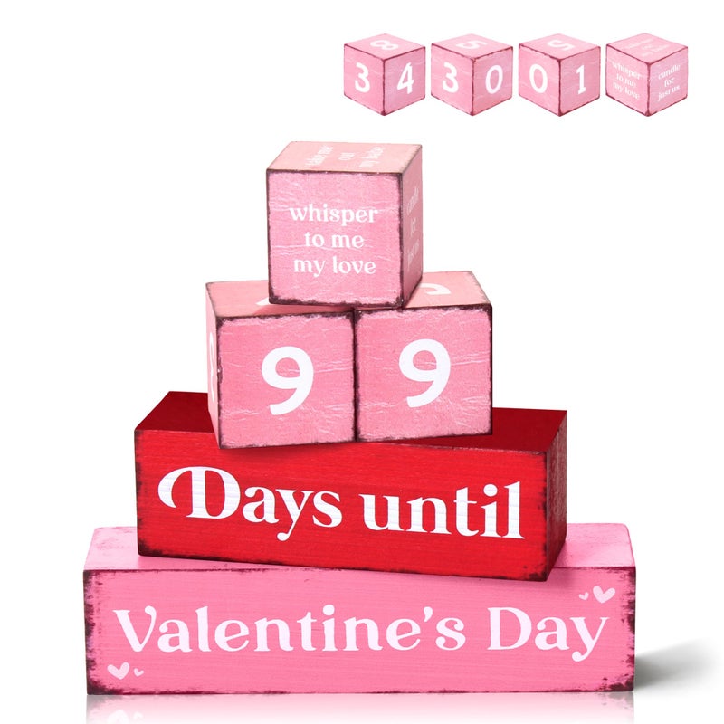 Gleegreets 99 Days Valentine's Day Countdown Wooden Tiered Tray Decor, Romantic Activities Decision Dice Decor Gifts for Wife Husband Boyfriend Girlfriend, Valentines Day Table Centerpiece for Kitchen Office - Image 1