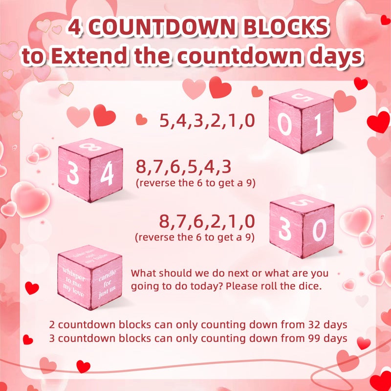 Gleegreets 99 Days Valentine's Day Countdown Wooden Tiered Tray Decor, Romantic Activities Decision Dice Decor Gifts for Wife Husband Boyfriend Girlfriend, Valentines Day Table Centerpiece for Kitchen Office - Image 4