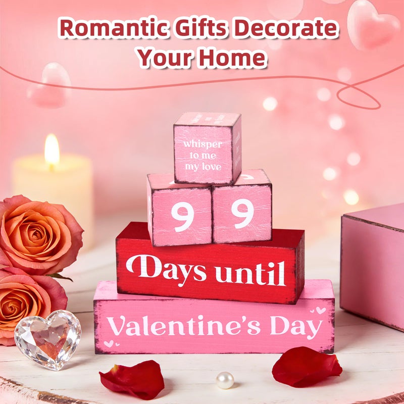 Gleegreets 99 Days Valentine's Day Countdown Wooden Tiered Tray Decor, Romantic Activities Decision Dice Decor Gifts for Wife Husband Boyfriend Girlfriend, Valentines Day Table Centerpiece for Kitchen Office - Image 2
