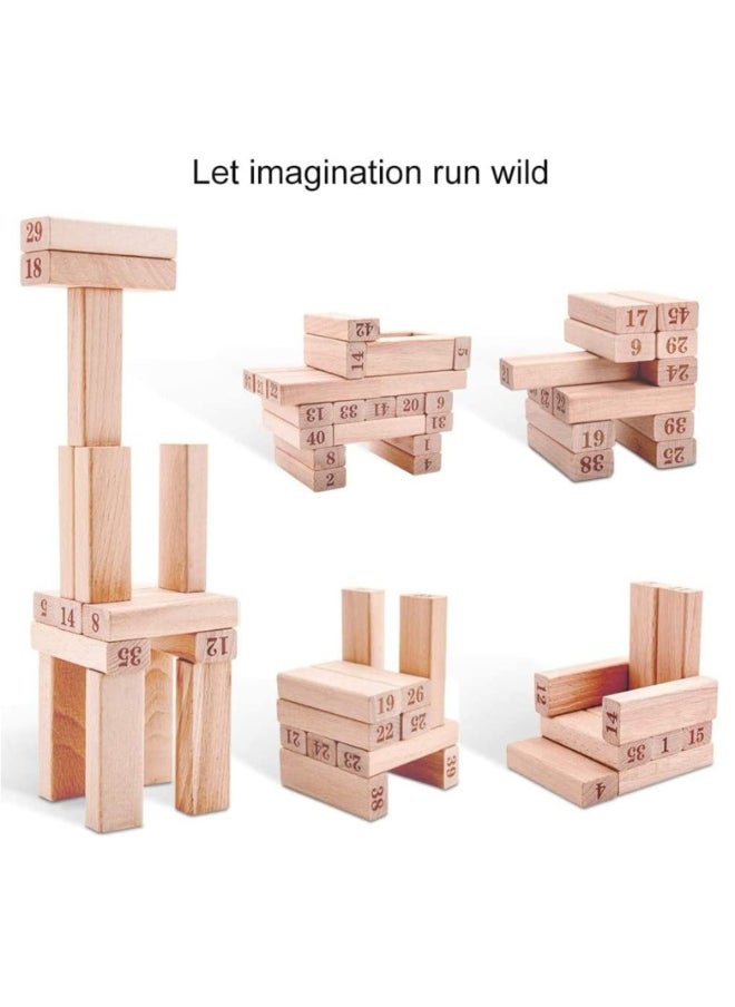 54 PCS Wooden Tower Stacking Game – Classic Numbered Blocks with Dice for Kids & Adults – Educational Family Game for Parties, Skill Development, and Fun Indoor Activities