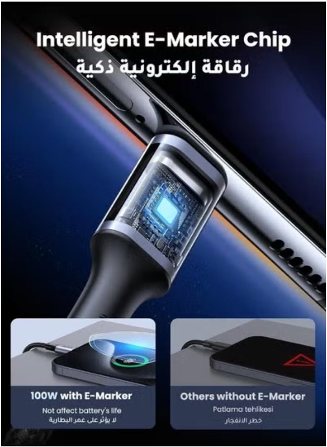 بروماس كيبل USB C الى USB C بطول 2 متر مضفر بتقنية باور دليفيري، 100 واط، للشحن السريع لاجهزة آيفون 16 بروماكس و آيفون 15 برو و ايباد ميني 6 وماك بوك برو 2021 14 و16 انش، ماك اير، 12.9 سامسونج S24 Ultra، هواوي بي 40 - Image 3