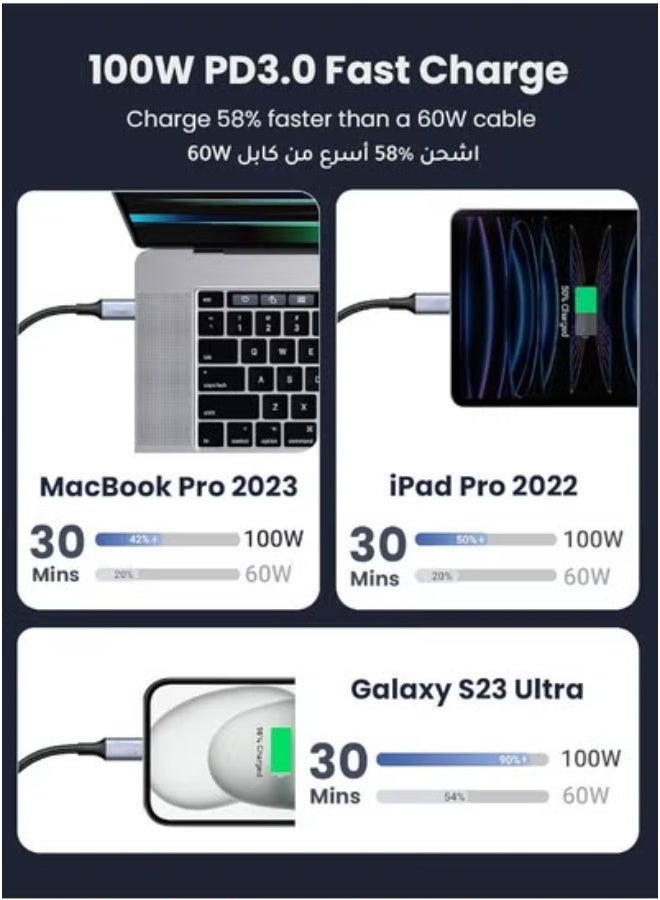 بروماس كيبل USB C الى USB C بطول 2 متر مضفر بتقنية باور دليفيري، 100 واط، للشحن السريع لاجهزة آيفون 16 بروماكس و آيفون 15 برو و ايباد ميني 6 وماك بوك برو 2021 14 و16 انش، ماك اير، 12.9 سامسونج S24 Ultra، هواوي بي 40 - Image 4