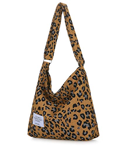 Covelin Women's Retro Large Size Canvas Shoulder Bag Hobo Crossbody Handbag Casual Tote Leopard Brown - Image 1