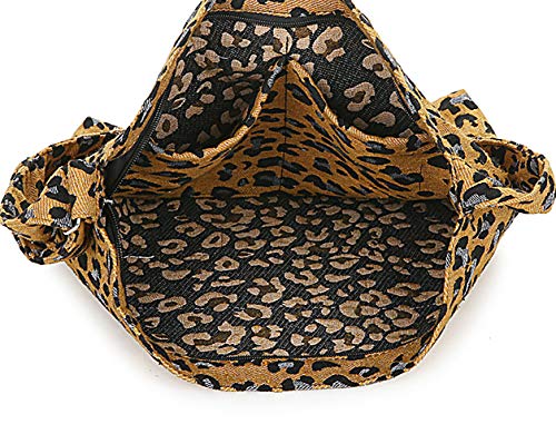 Covelin Women's Retro Large Size Canvas Shoulder Bag Hobo Crossbody Handbag Casual Tote Leopard Brown - Image 5