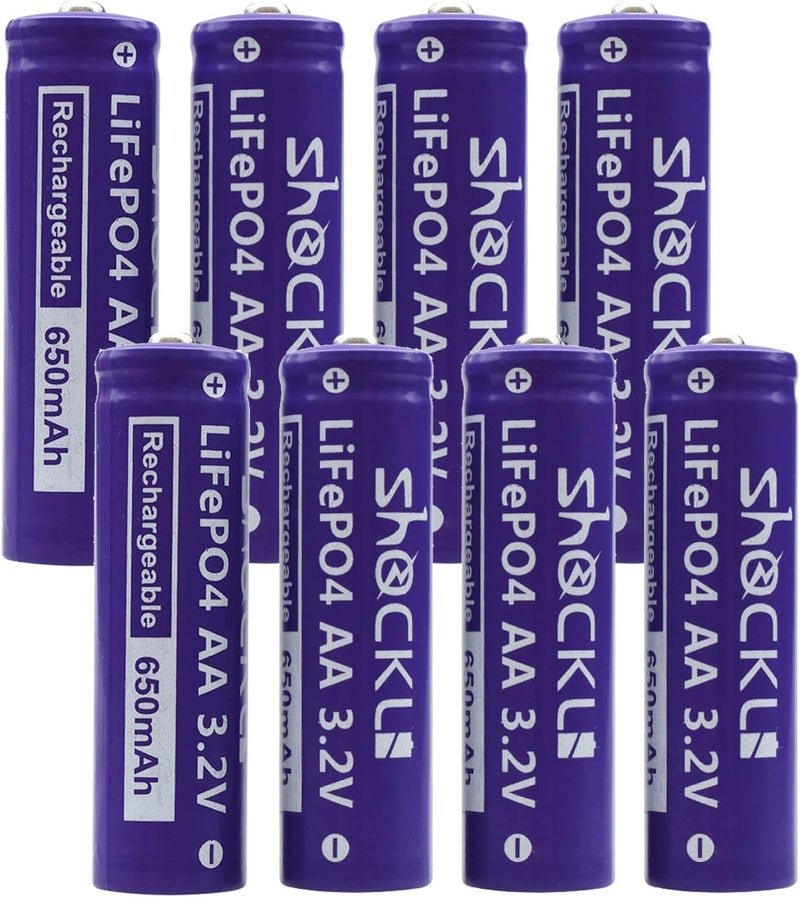 funkawa (8- Pack) Shockli AA 3.2 Volts LiFePo4 650mAh Rechargeable Battery, Lithium Iron Phosphate 3.2V Solar Batteries - Ideal for Solar Garden Light - Image 1