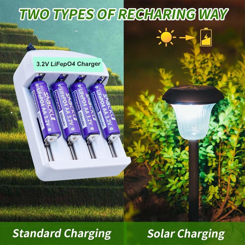 funkawa (8- Pack) Shockli AA 3.2 Volts LiFePo4 650mAh Rechargeable Battery, Lithium Iron Phosphate 3.2V Solar Batteries - Ideal for Solar Garden Light - Image 4