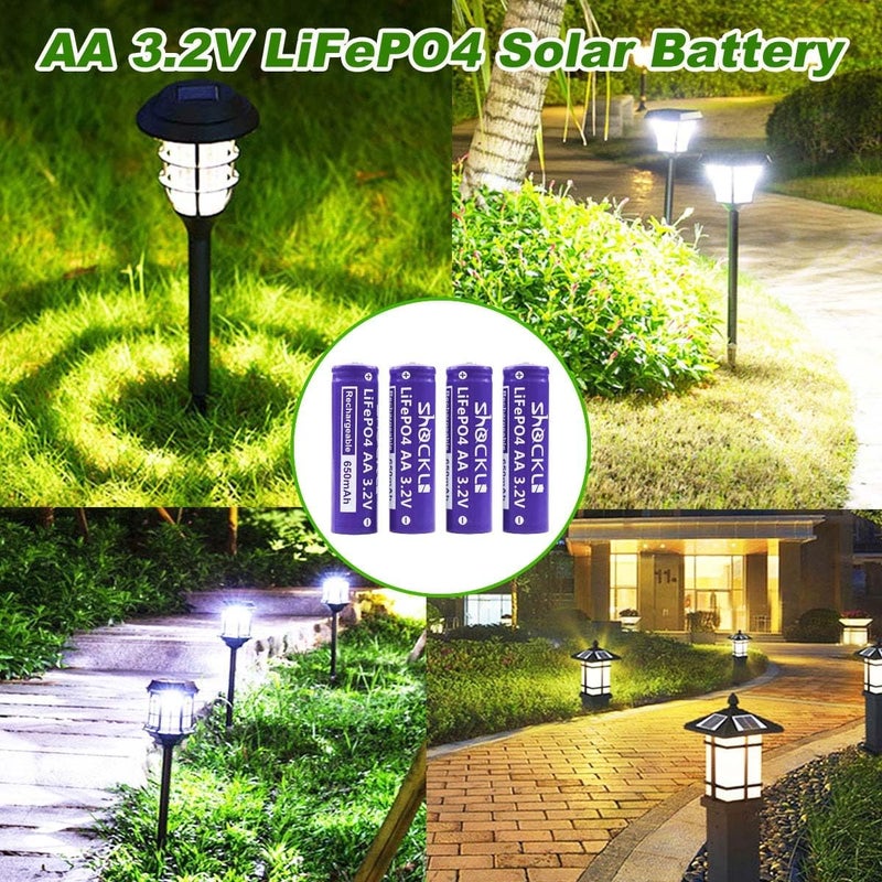funkawa (8- Pack) Shockli AA 3.2 Volts LiFePo4 650mAh Rechargeable Battery, Lithium Iron Phosphate 3.2V Solar Batteries - Ideal for Solar Garden Light - Image 2