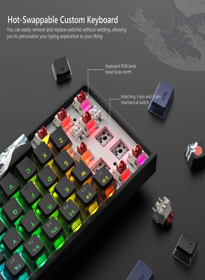 Womier 60% Percent Keyboard Gaming, WK61 V2 Creamy Mechanical Wired Keyboard Anime, Hot-Swappable RGB Key Board with PBT Keycaps for Windows PC Gamers - POM Linear Red Switch(Black Kanagawa) - Image 3